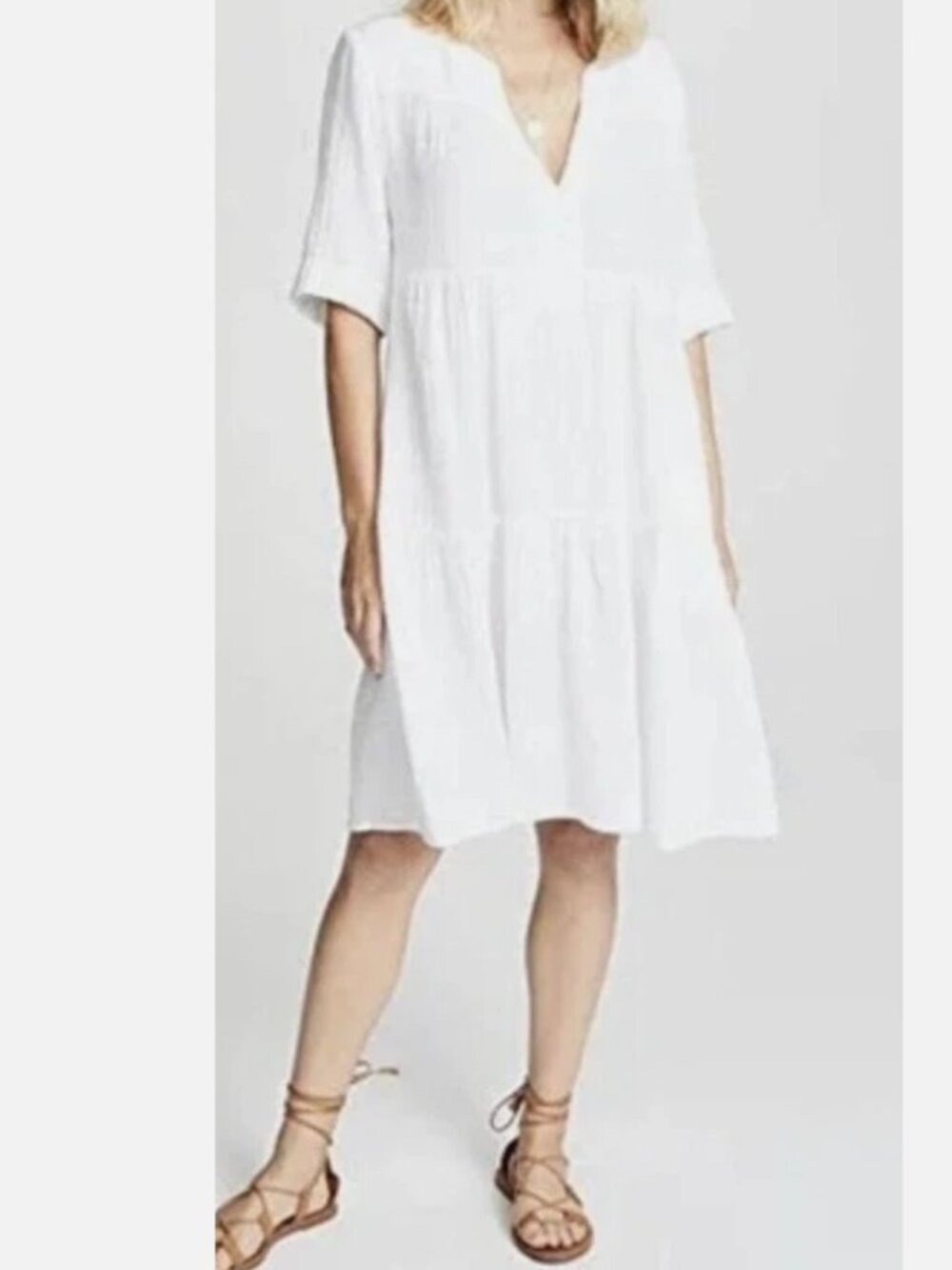 XIRENA Billie Midi Dress Womens XS White 100% Cotton Tiered Gauze Coastal Resort